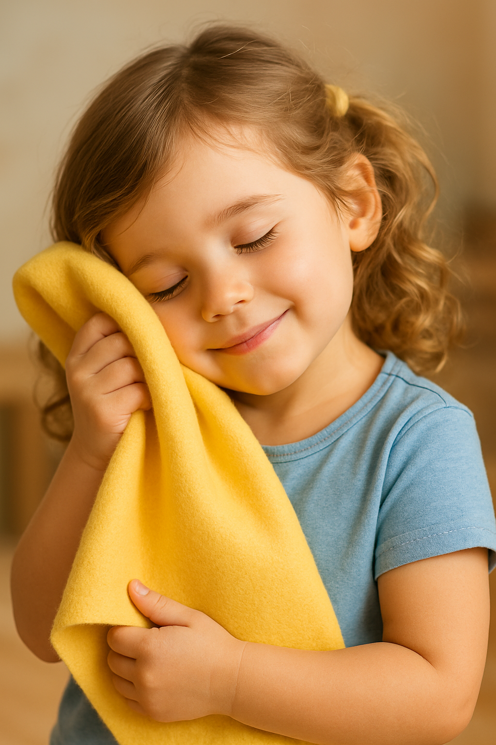 Child holding a yellow towel